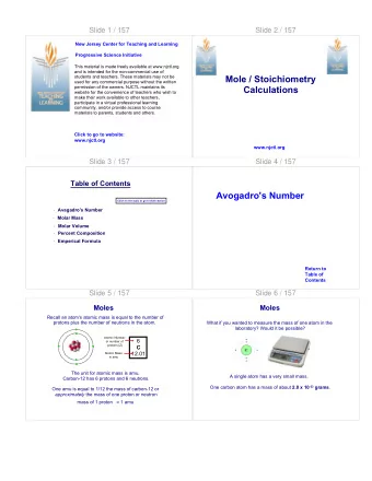Avogadro's Number  Click on the topic to go to that section  Avagadro's Number  Molar Mass