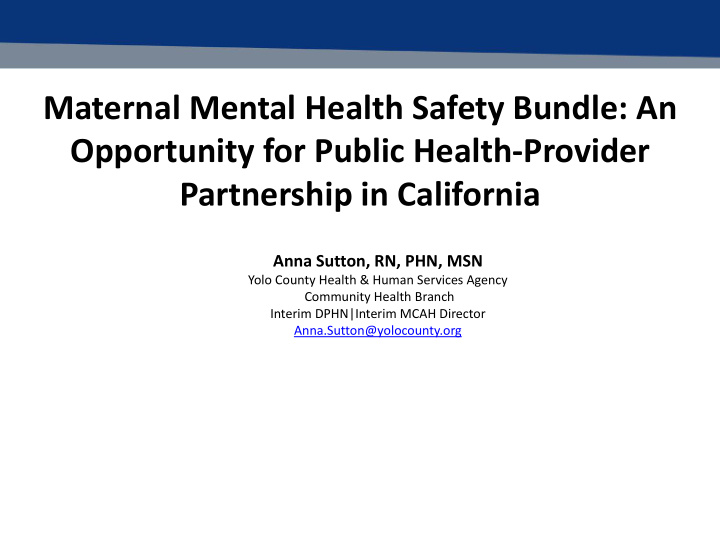maternal mental health safety bundle an opportunity for