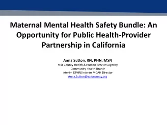 Maternal Mental Health Safety Bundle: An  Opportunity for Public Health-Provider  Partnership in