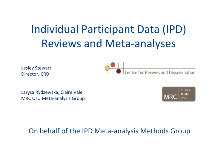 individual participant data ipd reviews and meta analyses