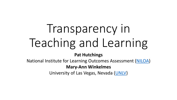 transparency in teaching and learning