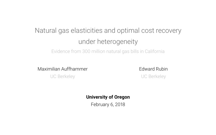 natural gas elasticities and optimal cost recovery under