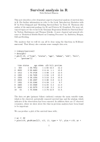 Survival analysis in R  Niels Richard Hansen  This note describes a few elementary aspects of