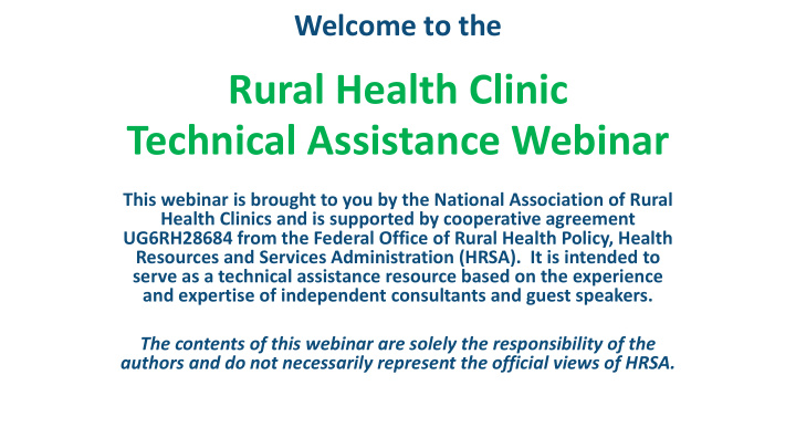rural health clinic technical assistance webinar