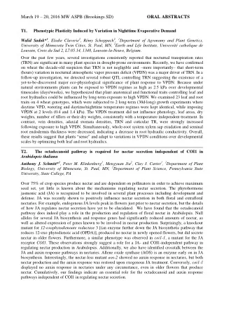 March 19  20, 2016 MW ASPB (Brookings SD) ORAL ABSTRACTS  T1.  Phenotypic Plasticity Induced by