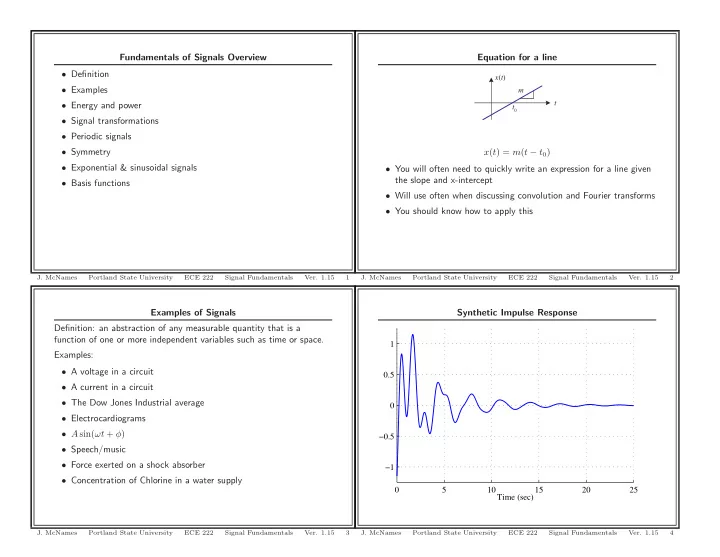 fundamentals of signals overview equation for a line