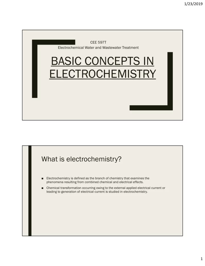 basic concepts in electrochemistry