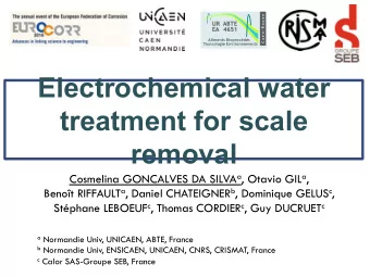 Electrochemical water  treatment for scale  removal Cosmelina GONCALVES DA SILVA a , Otavio GIL a ,