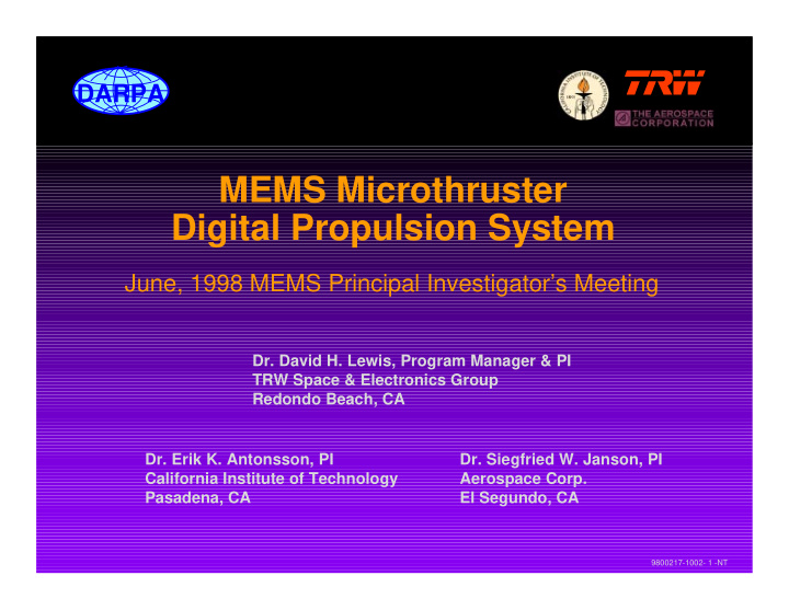 mems microthruster digital propulsion system