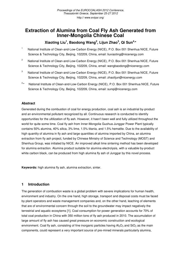 extraction of alumina from coal fly ash generated from