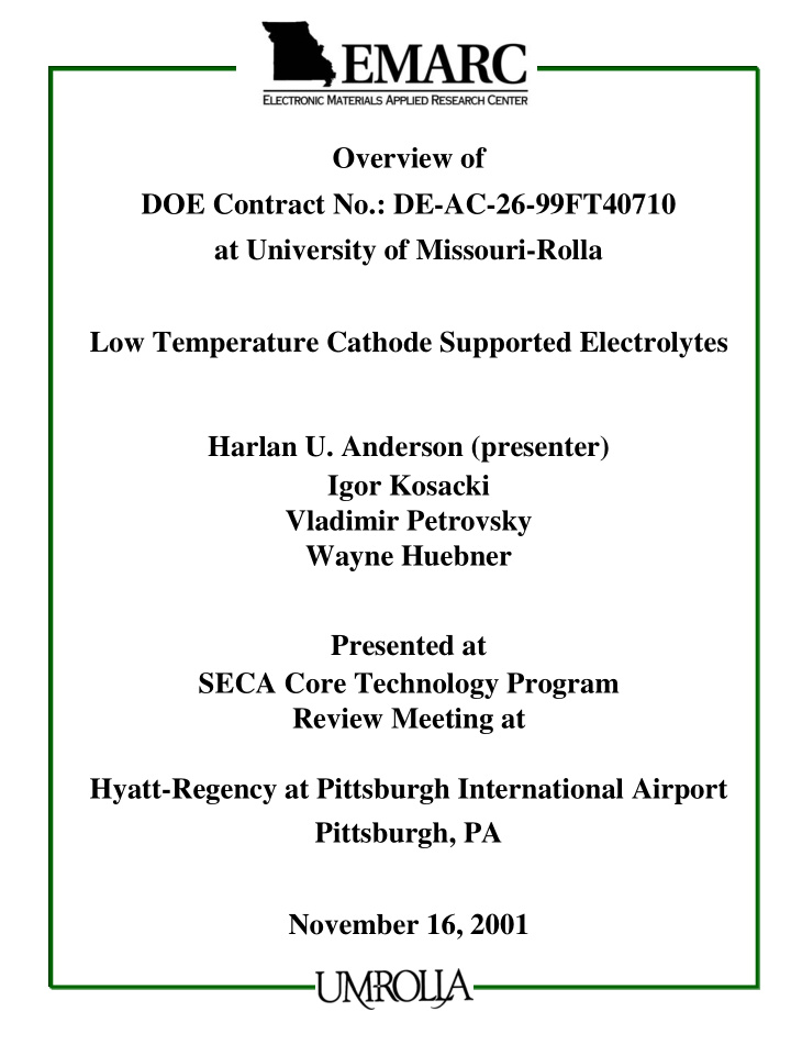 overview of doe contract no de ac 26 99ft40710 at