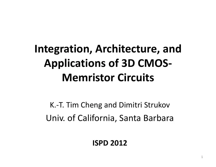 integration architecture and applications of 3d cmos