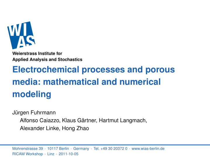 electrochemical processes and porous media mathematical