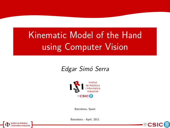 kinematic model of the hand using computer vision