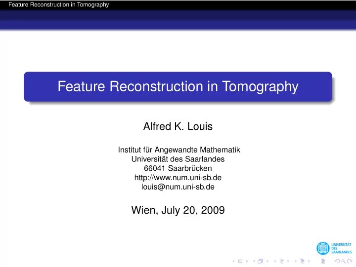 feature reconstruction in tomography