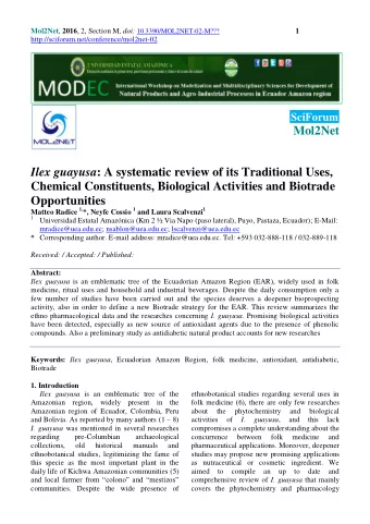 Mol2Net Ilex guayusa : A systematic review of its Traditional Uses,  Chemical Constituents,