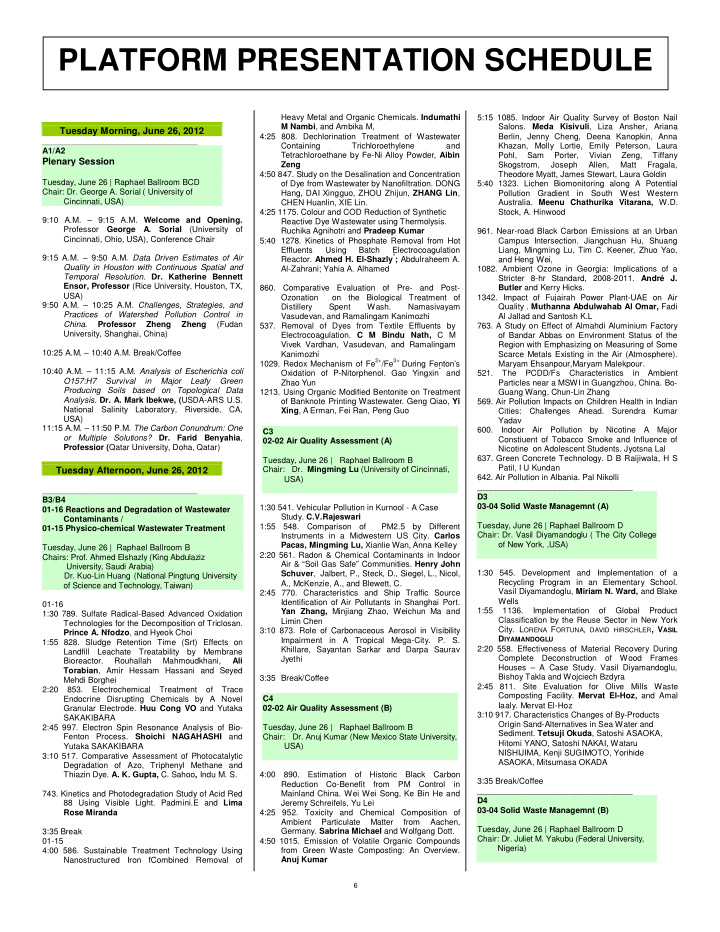 platform presentation schedule