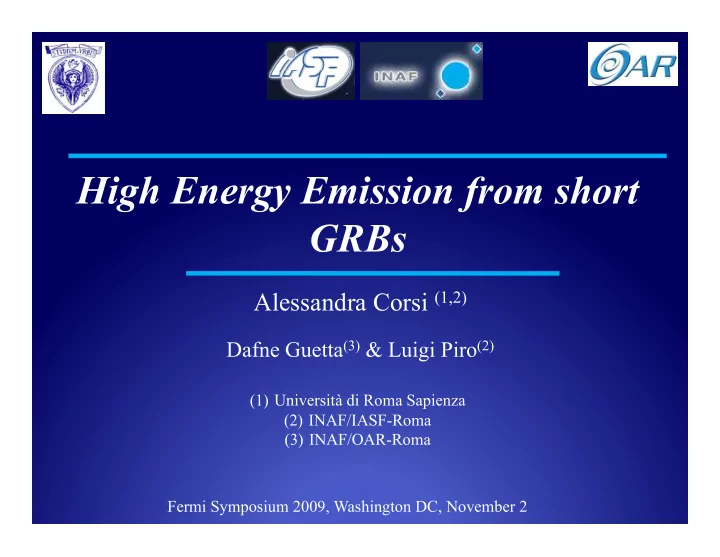 high energy emission from short grbs