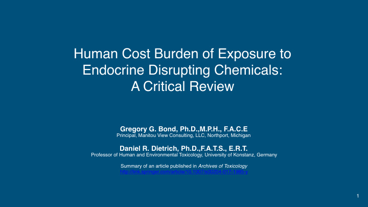 human cost burden of exposure to endocrine disrupting