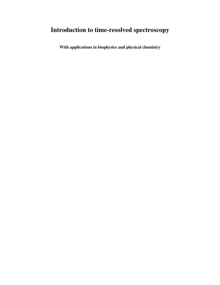 introduction to time resolved spectroscopy