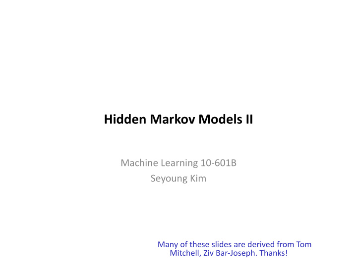 hidden markov models ii