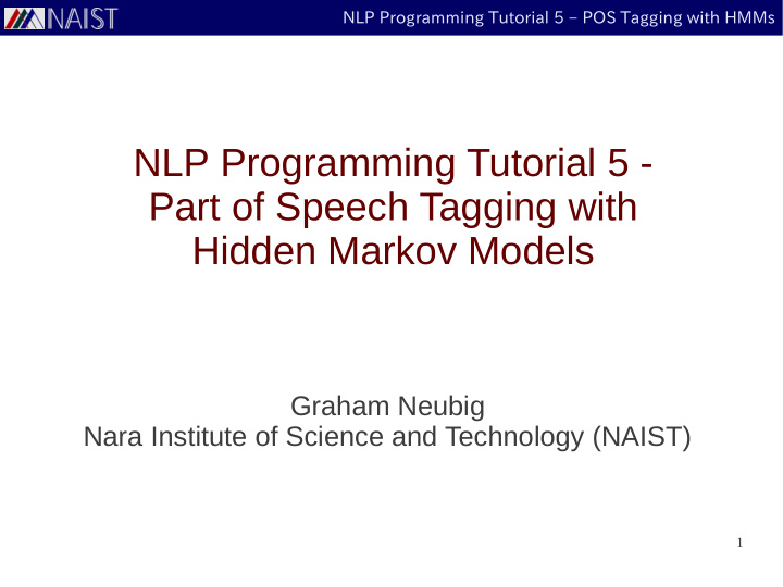 nlp programming tutorial 5 part of speech tagging with