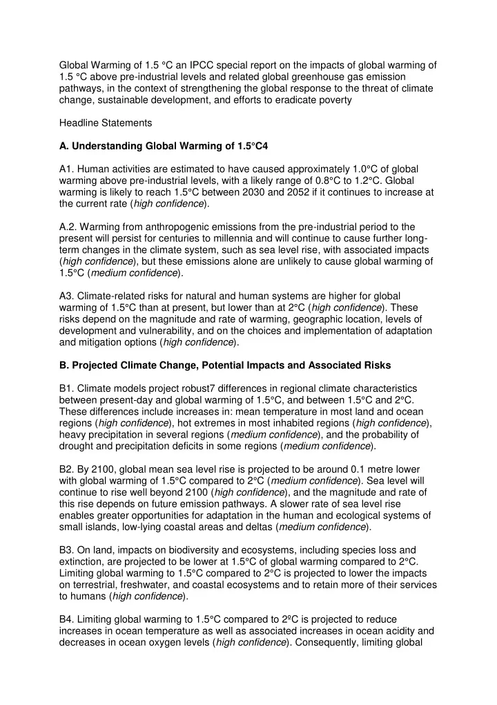 global warming of 1 5 c an ipcc special report on the