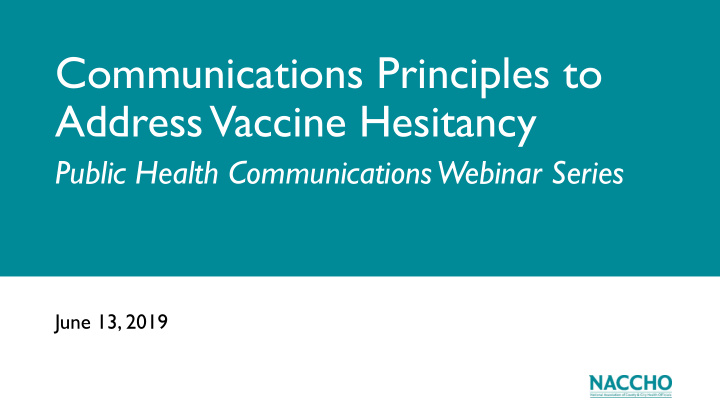 communications principles to address vaccine hesitancy