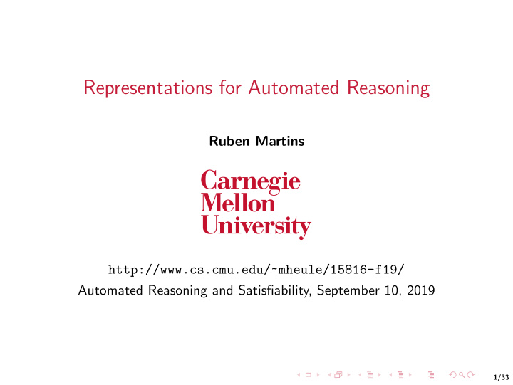 representations for automated reasoning