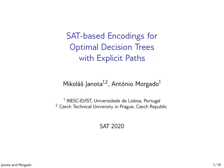 sat based encodings for optimal decision trees with