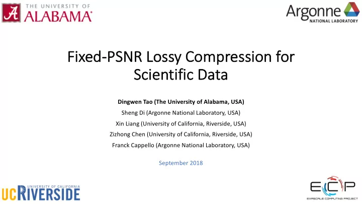 fix fixed ed ps psnr lossy compres essio ion for sci