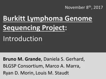 Burkitt Lymphoma Genome  Sequencing Project:  Introduction Bruno M. Grande , Daniela S. Gerhard,