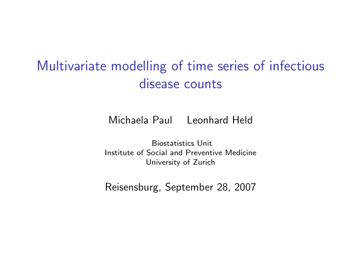 multivariate modelling of time series of infectious