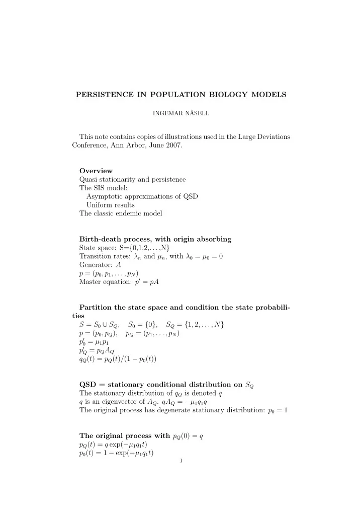 persistence in population biology models
