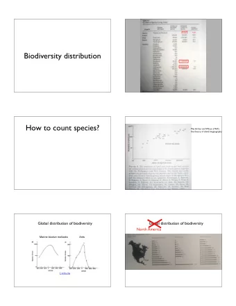 Biodiversity distribution  How to count species?  Mac Arthur and Wilson (1967):  the theory of