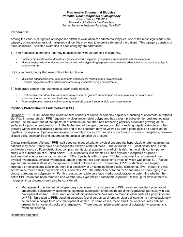 problematic endometrial biopsies potential under