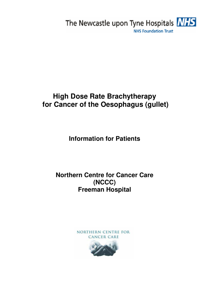 high dose rate brachytherapy for cancer of the oesophagus