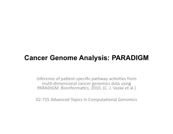 Cancer Genome Analysis: PARADIGM  Inference  of  pa+ent-specific  pathway