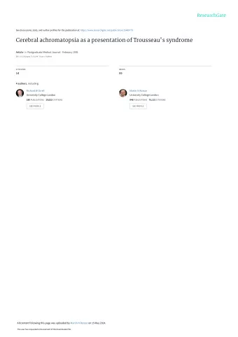 Cerebral achromatopsia as a presentation of Trousseau's syndrome Article in Postgraduate Medical