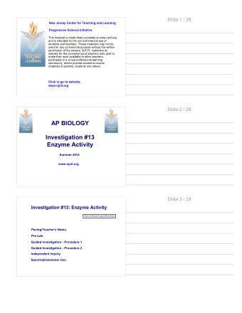 AP BIOLOGY  Investigation #13  Enzyme Activity  Summer 2014  www.njctl.org  Slide 3 / 28
