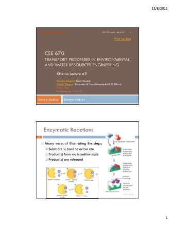 Enzymatic Reactions  2  Many ways of illustrating the steps  Substrate(s) bond to active site