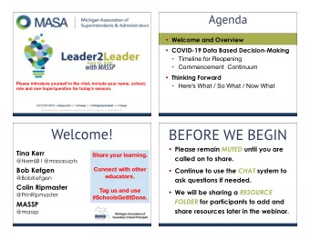 Welcome! BEFORE WE BEGIN  Please remain MUTED until you are  Tina Kerr  Share your learning.