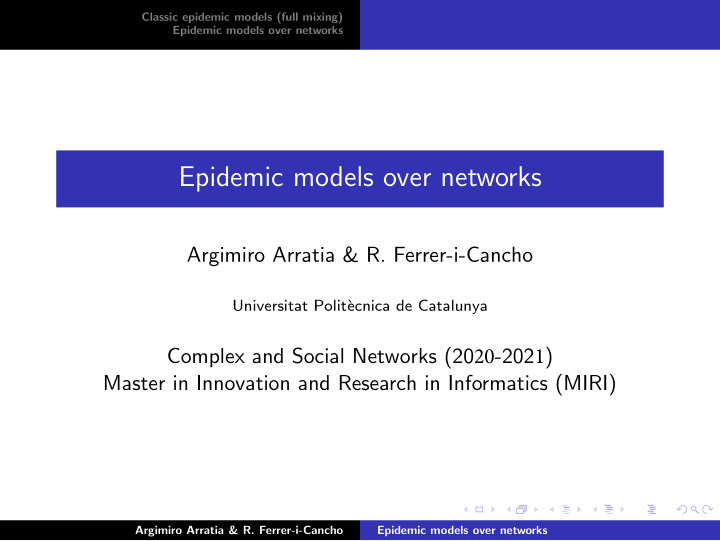 epidemic models over networks