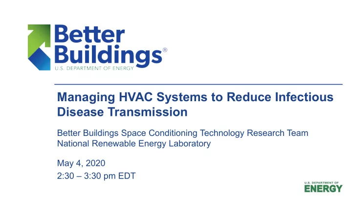 managing hvac systems to reduce infectious