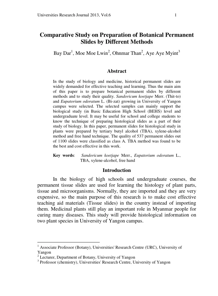 comparative study on preparation of botanical permanent