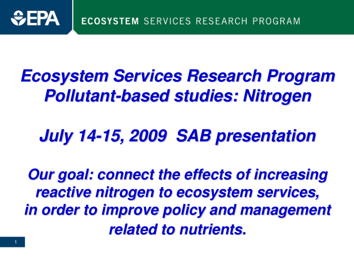 ecosystem services research program ecosystem services