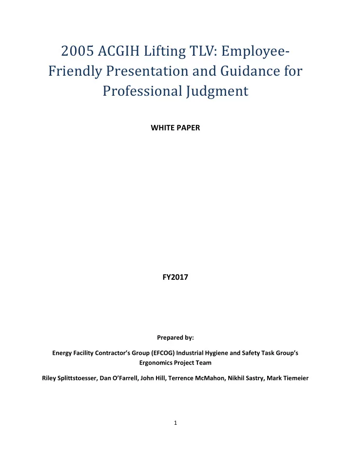 2005 acgih lifting tlv employee friendly presentation and
