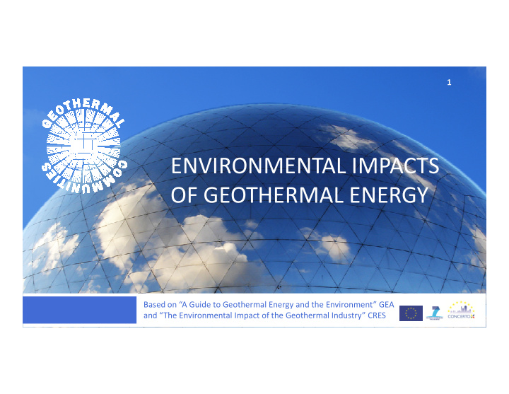 environmental impacts of geothermal energy of geothermal