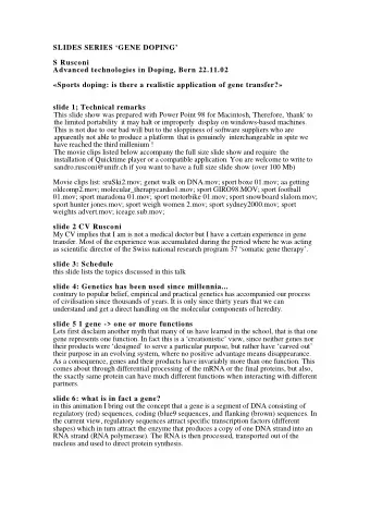 SLIDES SERIES GENE DOPING  S Rusconi  Advanced technologies in Doping, Bern 22.11.02