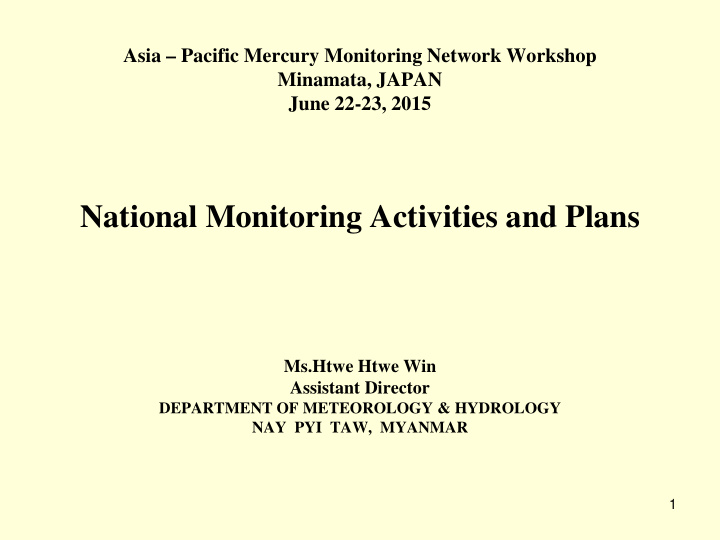 national monitoring activities and plans